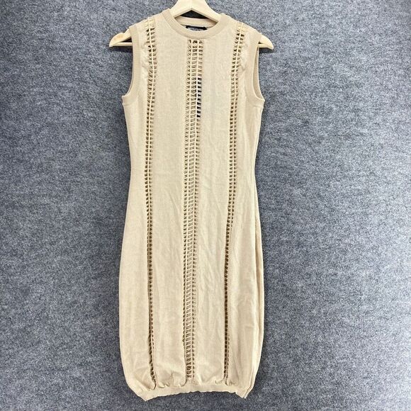 New PRETTYLITTLETHING Dress Women 10 Beige Sheath Midi Crew Neck Sleeveless - Picture 1 of 12